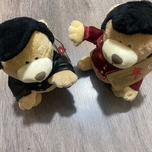 Elvis Presley Plush Squeezer Bear Musical Set Black Red Jackets